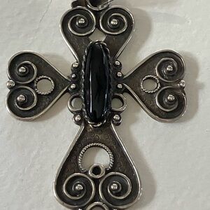 **  SOLD ** Elegant Black and Sterling Silver Cross Pendant With Onyx Gem